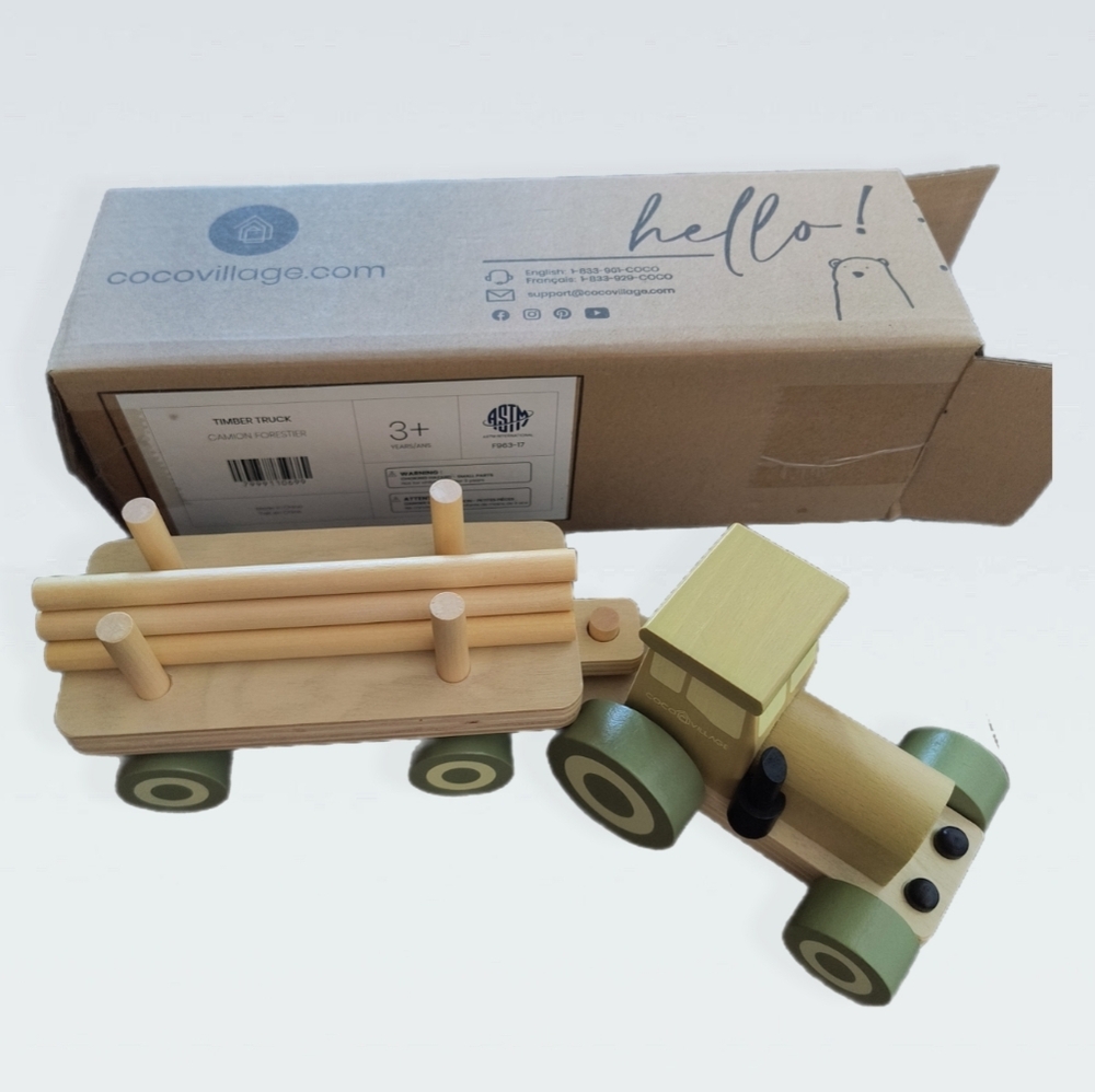 Wooden Log Truck Toy - Green and Natural